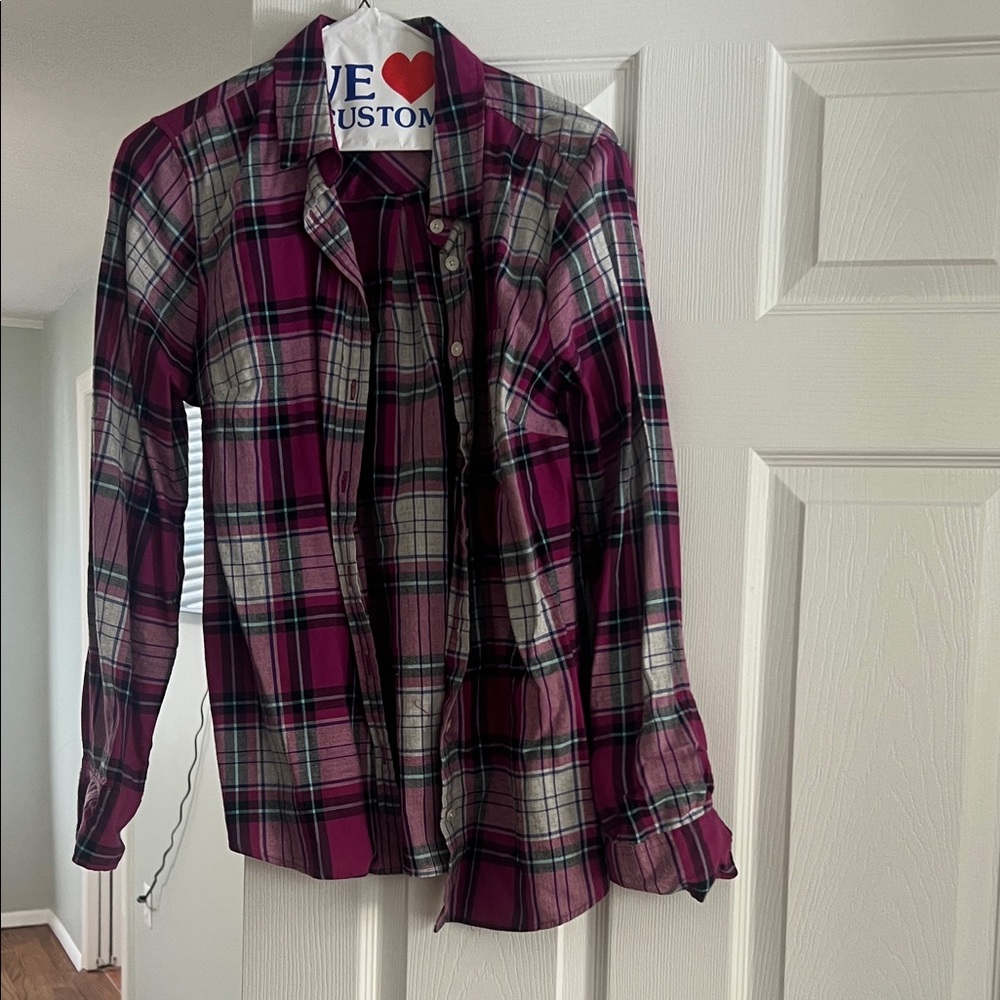 J. Crew Fuchsia and Black Plaid Button Down Shirt